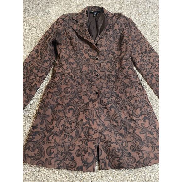 CHRISTINE ALEXANDER Black Crystal Trench Jacket Brown Swirl Size Medium